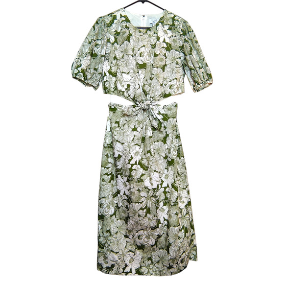 J. Crew Liberty London Cut Out Linear Green Floral Cotton Poplin Midi Dress 12 - Picture 2 of 15